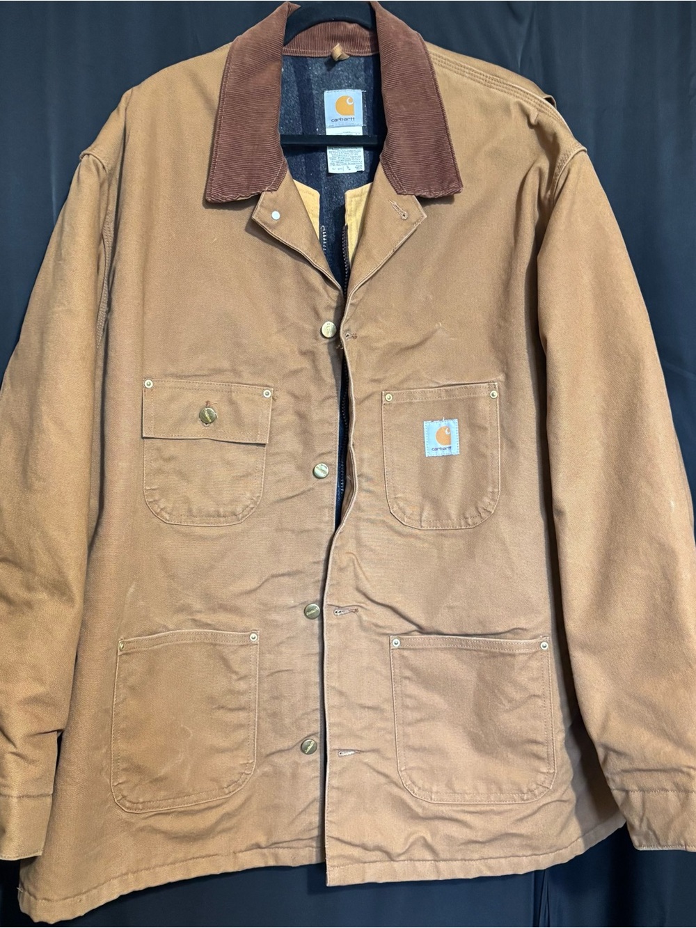 Carhartt C01 Men's Blanket Lined Duck Chore Jacket with Corduroy Collar size 56R